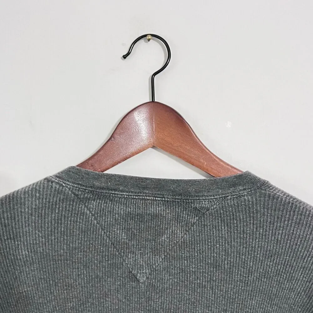 Vintage Tommy Hilfiger Mens Henley Ribbed Sweater Size 2XL Grey Embroidered